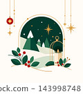 Christmas Winter Landscape with Candle Lantern and Pine Trees Christmas Winter Landscape with Candle Lantern and Pine Trees 143998748