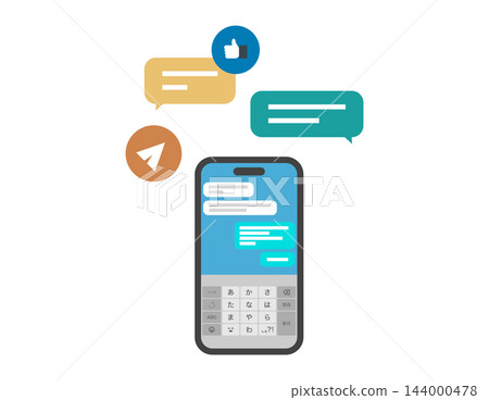 Flat illustration: Smartphone screen and icons of a messaging app 144000478