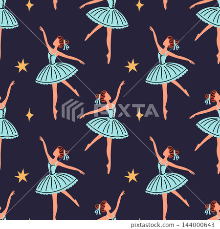 Ballet dancers in turquoise tutus seamless Christmas pattern Ballet dancers in turquoise tutus seamless Christmas pattern 144000643