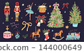 Hand Drawn Christmas Clipart Set with Trees Toys and Nutcrackers 144000649