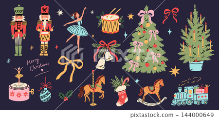 Hand Drawn Christmas Clipart Set with Trees Toys and Nutcrackers Hand Drawn Christmas Clipart Set with Trees Toys and Nutcrackers 144000649