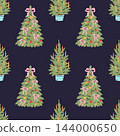 Christmas Tree Seamless Pattern with Pink Bows and Candles 144000650