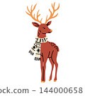 Red Reindeer Wearing a Cream Scarf with Large Antlers 144000658