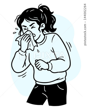 sick woman sneezes. mild symptoms of colds and runny nose. seasonal cold or virus sick woman sneezes. mild symptoms of colds and runny nose. seasonal cold or virus 144002264