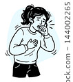 Seasonal Cold. Cough Symptoms, Sick woman Coughing into Her Fist with Chest Pain, Hand Drawn Illustration for Flu Season, Respiratory Illness, Healthcare and Cold Prevention 144002265