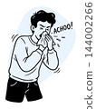 mild symptoms of colds and runny nose, sick Man sneezes. seasonal cold or virus 144002266