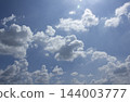 It's a blue sky with fluffy white clouds. 144003777