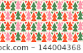 Red, green and pink Christmas trees seamless vector pattern, Geometric tree shapes for holiday packaging design and backgrounds 144004368