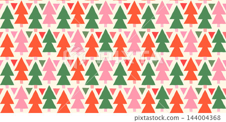 Red, green and pink Christmas trees seamless vector pattern, Geometric tree shapes for holiday packaging design and backgrounds Red, green and pink Christmas trees seamless vector pattern, Geometric tree shapes for holiday packaging design and backgrounds 144004368