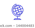 Globe icon, blue outline world globe on stand, geography travel symbol, flat vector illustration 144004483