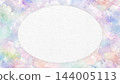 Watercolor-style oval frame in soft pastel colors with a paper texture background. 144005113