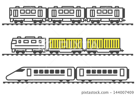 A simple set of railway icons featuring trains, freight trains, and Shinkansen-style vehicles. 144007409