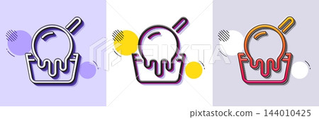 Ice cream cup line icon. Halftone dotted pattern. Gradient icon with grain shadow. Vanilla sundae sign. Frozen summer dessert symbol. Line ice cream icon. Various designs. Vector Ice cream cup line icon. Halftone dotted pattern. Gradient icon with grain shadow. Vanilla sundae sign. Frozen summer dessert symbol. Line ice cream icon. Various designs. Vector 144010425
