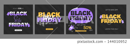 Set of Black Friday discount templates. Black Friday sale promotional posters. Vector illustration Set of Black Friday discount templates. Black Friday sale promotional posters. Vector illustration 144010952