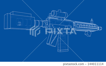 Wireframe Rifle Blueprint Illustration. Vector Wireframe Rifle Blueprint Illustration. Vector 144011114