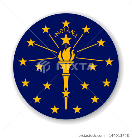 Indiana state circle flag. Part of The United States of America. Clean design for print, web, or educational use. Vector illustration with dropped shadow on white background. Indiana state circle flag. Part of The United States of America. Clean design for print, web, or educational use. Vector illustration with dropped shadow on white background. 144013748