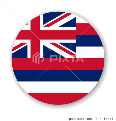 Hawaii state circle flag. Part of The United States of America. Clean design for print, web, or educational use. Vector illustration with dropped shadow on white background. Hawaii state circle flag. Part of The United States of America. Clean design for print, web, or educational use. Vector illustration with dropped shadow on white background. 144013751
