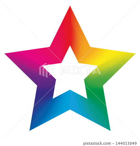 Colorful star icon with five sharp corners. Vector illustration with rainbow light spectrum gradient Colorful star icon with five sharp corners. Vector illustration with rainbow light spectrum gradient 144013849