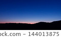 Sunset over silhouetted hilly horizon landscape. 144013875