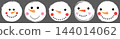 Fun textured vector snowmen heads with smiles and carrot noses, cute snowman head set for winter and Christmas greeting cards 144014062