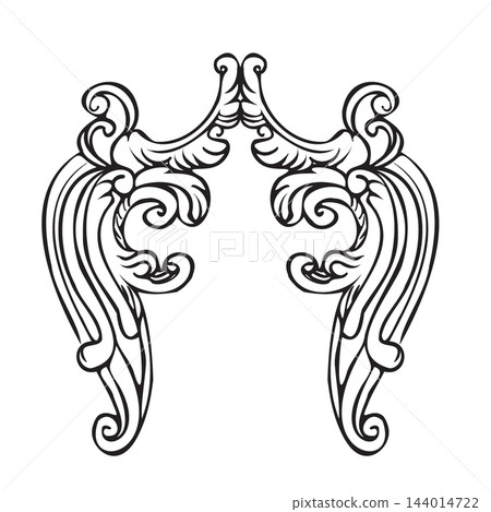 Symmetrical hand drawing design element ornate wings vector illustration 144014722