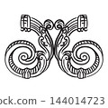 Symmetrical hand drawing design element scroll vector illustration 144014723