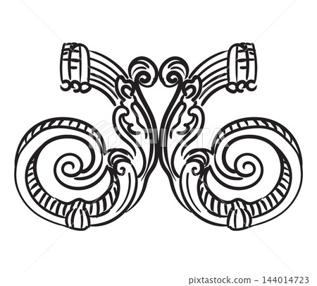 Symmetrical hand drawing design element scroll vector illustration 144014723