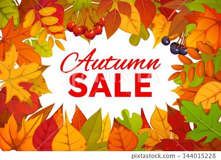 Autumn season sale banner in fallen leaves frame Autumn season sale banner in fallen leaves frame 144015228