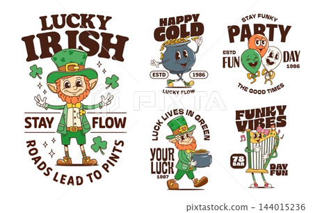 Happy Patrick day y2k groovy stickers set 144015236