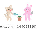 Animals watering flowerpots 144015595