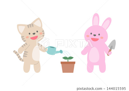 動物們在給花盆澆水 動物們在給花盆澆水 144015595