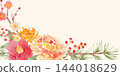 Watercolor New Year's Botanical Frame (Pine, Plum, Camellia, Chrysanthemum, Nandina) 144018629