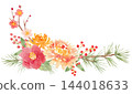 Watercolor New Year's Botanical Frame (Pine, Camellia, Chrysanthemum, Plum, Nandina) 144018633