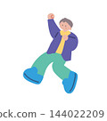 Hand-drawn vector illustration of a middle-aged man jumping while making a victory pose. 144022209