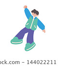 Hand-drawn vector illustration of a man with one hand raised. 144022211