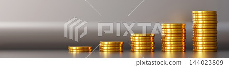 Stacks of golden coins in different heights represent financial growth. The background offers copy space for adding text or information. This visual Stacks of golden coins in different heights represent financial growth. The background offers copy space for adding text or information. This visual 144023809