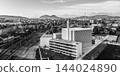 Black and white photo of modern archiecture of islamic religious cultural centre under construction in Ljubljana, Slovenia, Europe. 144024890