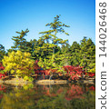 colorful autumn trees and pond in park 144026468
