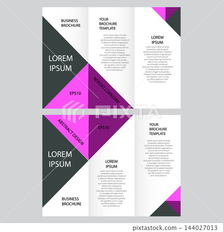 Modern trifold business brochure template with geometric triangles and contrasting pink and dark elements. eps 10 Modern trifold business brochure template with geometric triangles and contrasting pink and dark elements. eps 10 144027013