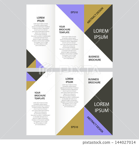 Modern trifold business brochure template with geometric triangles in beige, blue, and dark grey colors. eps 10 Modern trifold business brochure template with geometric triangles in beige, blue, and dark grey colors. eps 10 144027014