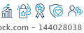 set of business growth chart icons, quality assurance illustration, shopping bag with a star, shield, and heart, customer loyalty and retention icons 144028038