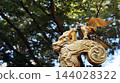 Golden dragons and phoenixes adorn the portable shrine. 144028322