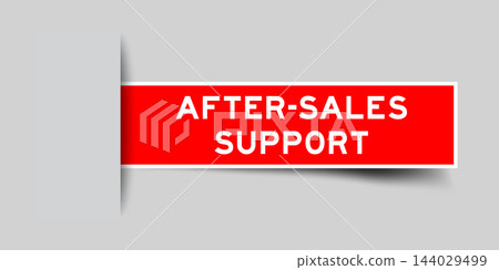 Red color square shape sticker label with word after sales support on gray background 144029499