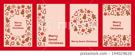 Cute christmas gingerbread cookies card set vector illustration merry sweet christmas lettering template bundle with gingerbread man cat star tree candy cane for social media story background Cute christmas gingerbread cookies card set vector illustration merry sweet christmas lettering template bundle with gingerbread man cat star tree candy cane for social media story background 144029626