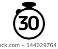 A simple time/timer icon featuring a stopwatch and the number 30; time limits of 30 seconds or 30 minutes; time-saving 144029764