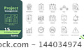 project management line icon set with business planning, schedule, team collaboration, analytics, task list, dashboard, deadline, risk, editable stroke line icons. 144034974