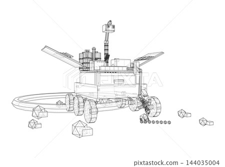 Wheeled rover technical line illustration. Vector Wheeled rover technical line illustration. Vector 144035004
