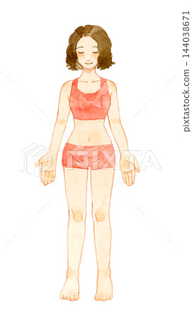 年輕女子（全身正面照）－手繪水彩插畫素材 144038671