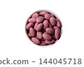 Pink, matcha and rose flavored candy, coated peanuts. Sweet, sugar coated peanuts 144045718