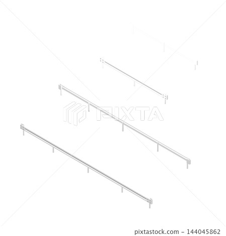 [Isometric Materials & Parts] Guardrail: Wavy (Viewpoint 270°) Transparent Background: Set of Different Sizes 144045862